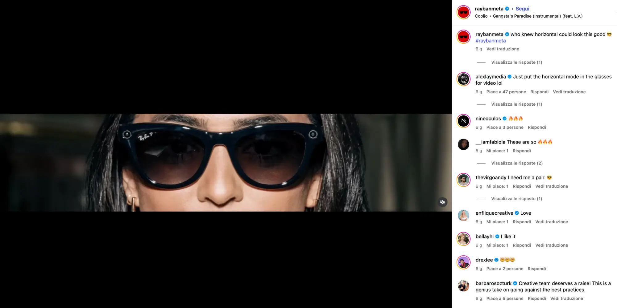instagram formato ultrawide - rayban - credits: instagram - raybanmeta