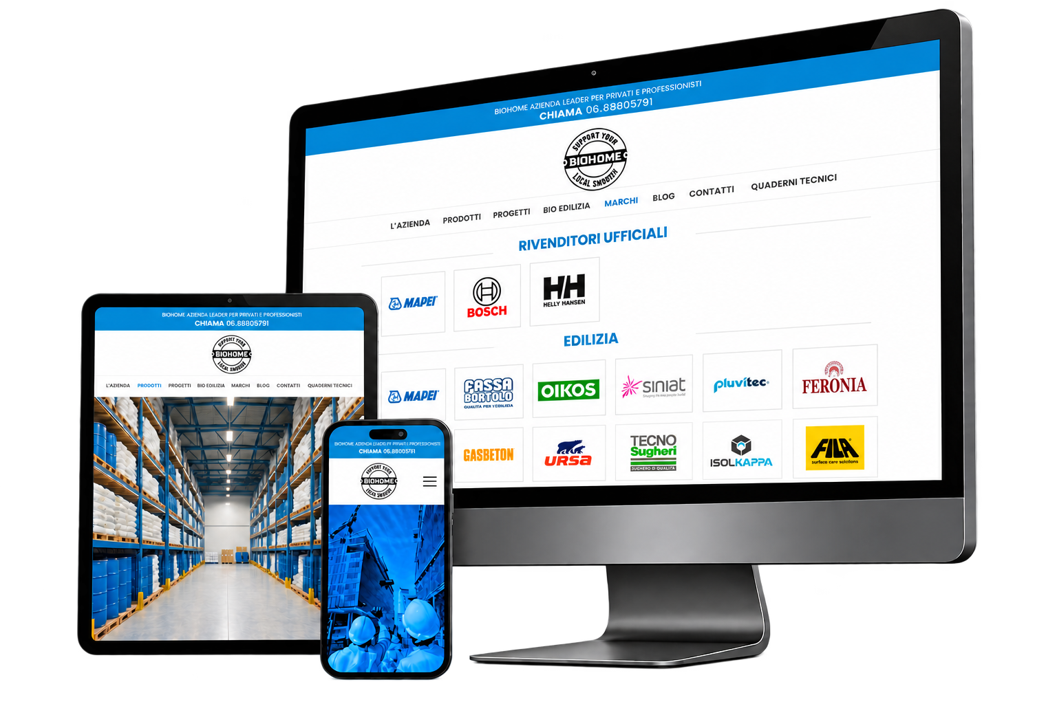 Mockup BioHome con schermata MARCHI
