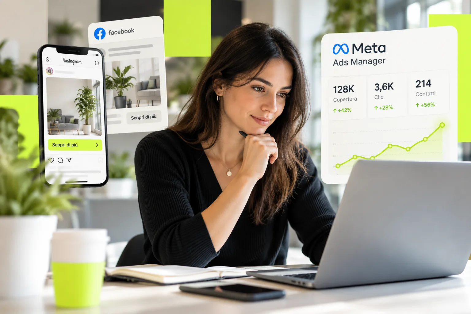 Professionista che analizza i risultati di una campagna in Meta Ads Manager