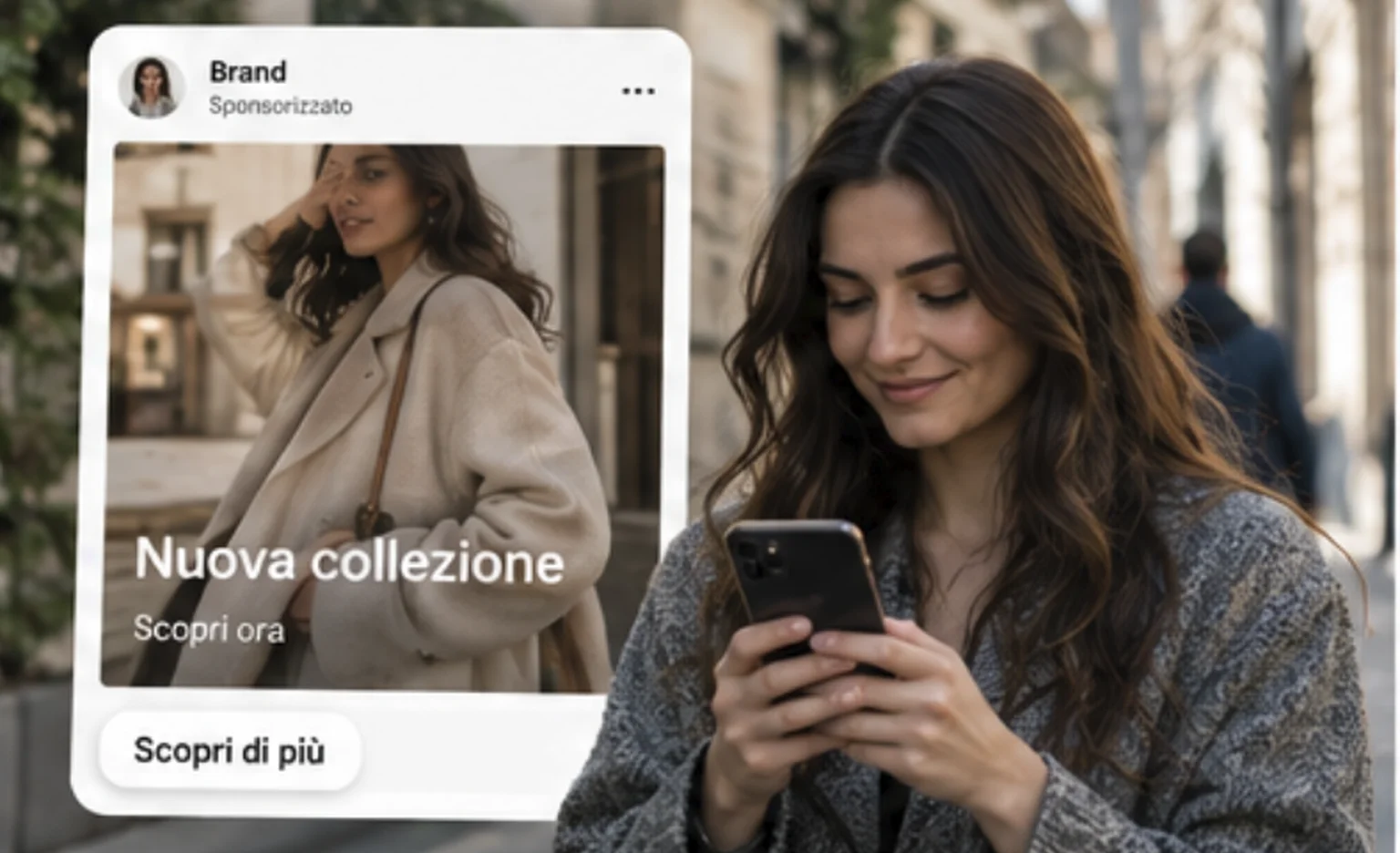 Utente che guarda un annuncio sponsorizzato su Instagram dallo smartphone